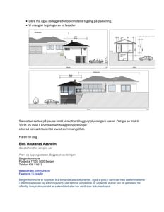 Bildet viser tre fasadetegninger (opprikk) av en bolig sett fra ulike vinkler, inkludert mål og skaleringsangivelser.