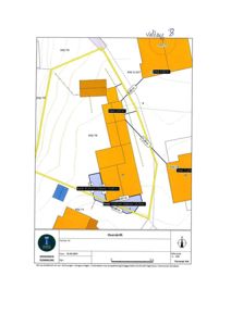 Situasjonsplan som viser tomtens form, grenser, nabotomter (303/70, 76, 77, 78, 79), veier og arealoppdelinger.