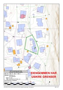 Situasjonskart som viser eiendomsgrunn, nabolag, vegnett og topografi.