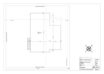 Etasjeplan for 3. etasje (Tak) som viser romfordeling, fasader og dimensjoner.