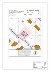 Situasjonskart som viser tomtens plassering, nabolag og bygningers beliggenhet i forhold til hverandre.