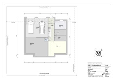 Etasjeplan for 0. Underetasje som viser romfordeling, garasje og trapp.