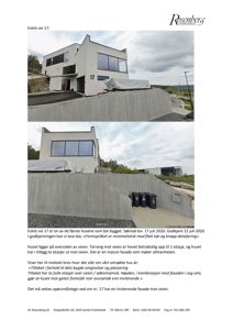 Fotografier av et moderne hus (Eskils vei 17) sett fra ulike vinkler, inkludert fasade og omgivelser.