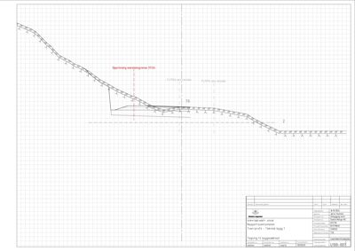 Tegning som viser et tverrsnitt gjennom en terrengprofil med angitte høyder og opprinningsprosent.