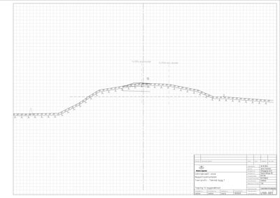 Tverrsnitt (snitt) av en terrengprofil eller grunnplan med angitte nivåer og konstruksjoner.