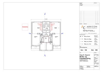 Etasjeplan (3. etasje) med romfordeling, dimensjoner og arkitektoniske detaljer.