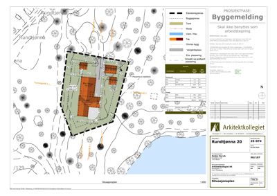 Situasjonsplan som viser tomtens beliggenhet i forhold til nabolag, vegnett og topografi.