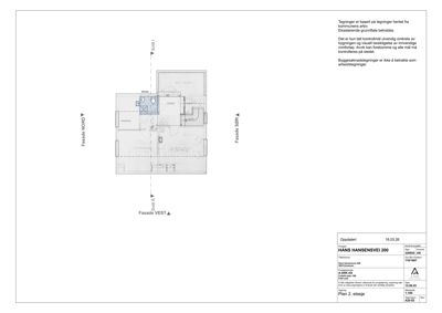 Etasjeplan (Plan 2. etasje) med romfordeling, vegg og dører.