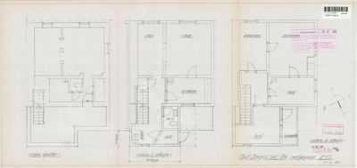 Bildet viser tre etasjeplaner (keller, 1. etasje og 2. etasje) for en bolig, med rombetegnelser som 'kjøkken', 'stue' og 'bad'.