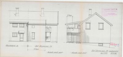 Fasadetegning av en bygning sett fra to vinkler (mot nord og vest).