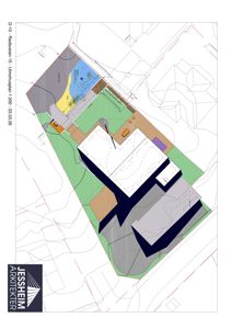 Situasjonsplan (tomteplan) som viser bygningens plassering i forhold til tomme, veier og terrengforhold.