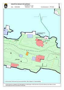 Situasjonsplan (VA-kart) som viser tomtens beliggenhet, topografi, vannledninger og anleggsplasseringer.
