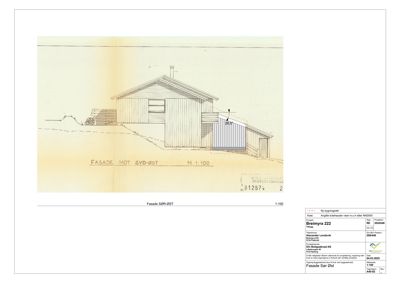 Fasadetegning av en bygning sett fra syd-øst