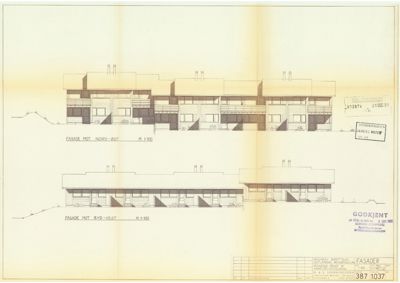 Fasadetegning som viser bygningens utsyn mot nord-øst og syd-vest.
