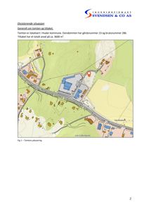 Kart som viser eksisterende situasjon med tomteplassering, vei og nabolag.