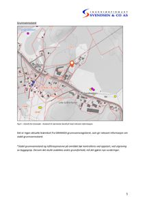 Kartutsnitt (Fig 4) som viser lokalisering av et prosjekt (Granada) i forhold til nærmeste borehull og grunnvannsnivåer.