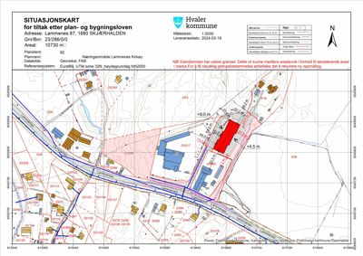 Situasjonskart som viser eiendomsgranser, naboeiendommer, veier og topografi for adressen Lammernes 87.