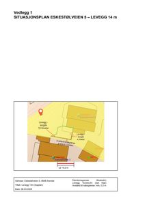 Situasjonsplan som viser tomtens beliggenhet, nabogrenser (levegger) og avstander til nabotomter.