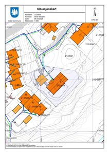 Situasjonskart som viser eiendomsnummer, tomtegrenser og bygningsplassering i Asker kommune.