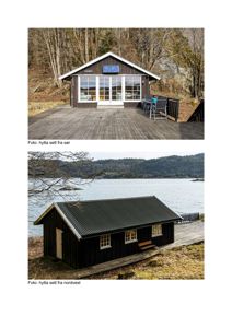 To foton av en hytte, en fra sør og en fra nordvest.