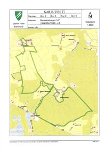 Et kartutsnitt (situasjonskart) som viser eiendomsgrunnene, veier og nabolag i Vestre Toten kommune.