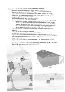 Situasjonsplan som viser eksisterende og planlagt bygning på tomt, med mål og orientering.
