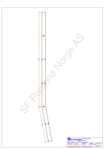 Tegning som viser en teknisk detaljering av en konstruksjonselement (sannsynligvis en stolpe eller søyle) med angitte mål og dimensjoner.