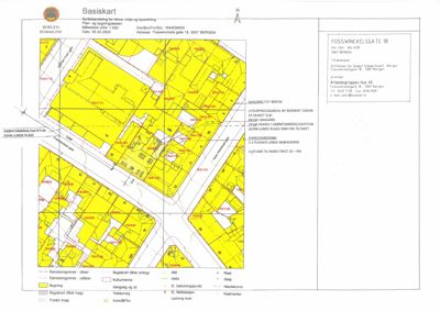 Situasjonsplan (Basiskart) som viser bygningens plassering i forhold til naboeiendommer, gater og arealbruk.