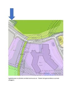 Situasjonsplan som viser bygningens plassering i forhold til vei, tomtegrenser og reguleringssoner (f.eks. Omsynssone).
