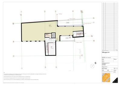 Etasjeplan (Plan 1. Etasje) for en bygning på Tollbodgata 3/5, som viser romfordeling, arealer og utvendige tilhørigheter.