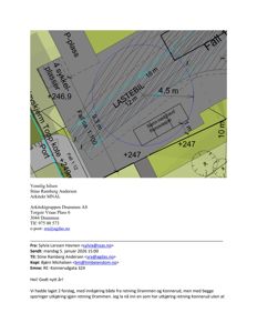 Situasjonsplan som viser tomt, bygning, veier og innkjøringsforhold