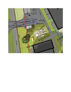 Situasjonsplan som viser bygningens plassering i forhold til veier, gjerder, og utendørs arealer som lekeplass.