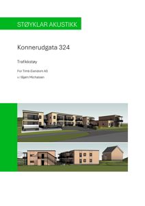 3D-visualisering av et planlagt bygg med fasade og omgivelsene.