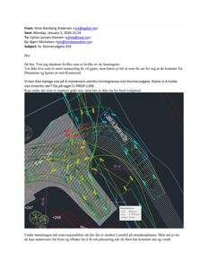 Kart eller situasjonsplan som viser tomtegrenser, veier og manøvreringsområder for en byggesak.