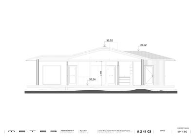 Snittegning (snitt C) som viser bygningens tverrsnitt, høyder og konstruksjon.