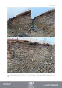 Fotografier av bergskjæring tatt før utgraving, med markører for høyde og referansepunkter.