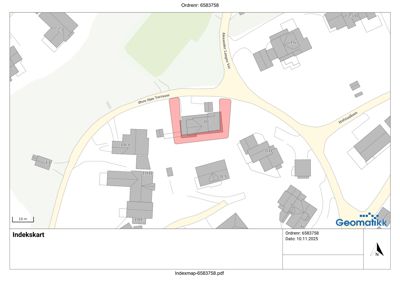 Et indekskart (situasjonsplan) som viser bygningers plassering i forhold til veier og nabolag.