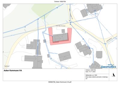 Situasjonsplan som viser bygningenes plassering (B8, B10A, B10B, B16) i forhold til veier (Øvre Han Terrasse, Hofstadveien) og eiendomsgrenser.