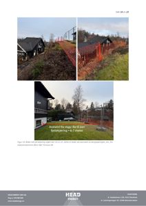 Fotografier av en bygning (8a) og en fjellskjæring med en oransje sikkerhetshekk. Bildene viser et feltmålning eller befaring utført 10.12.25.