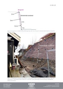 Fotografi av en bergvegg med illustrerte bolter og bergnett, som viser en prinsippskisse for sikring.