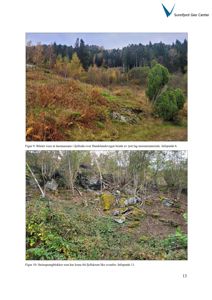 Fotografier av et terrengområde med lausmasser og steinsprangblokker, inkludert tekster som identifiserer bildene som 'Figur 9' og 'Figur 10'.