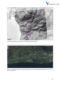 Bildet viser to kartrelaterte bilder: øverst et skyggrelliefkart basert på laserdata, og nederst et 3-D framstilling fra flyfoto av et kartlagt område. Begge illustrerer topografi og geografisk plassering.