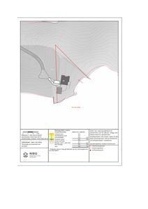 Situasjonsplan (Gårdsplan) som viser tomtens form, grenser, terrengform (konturlinjer) og beliggenhet i forhold til nabotomter.