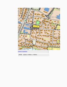Kart over et område med gater, bygninger og grøntområder, sannsynligvis en situasjonsplan eller et kart fra en byggesak.