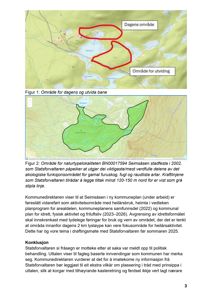 Kart som viser geografiske områder, inkludert dagens og utvidet bane, samt naturtypeområde.