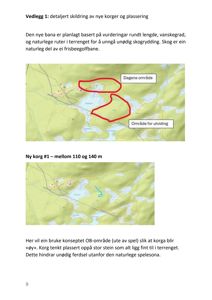 Kart som viser et terreng med merket dagens område og et område for utvidelse av en golfbane.