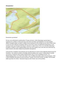 Situasjonskart som viser et område med terrengform, vann og en markert grense (rød linje).