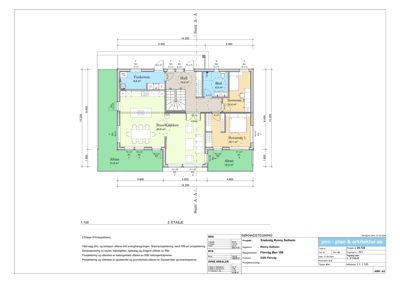 Etasjeplan (2. etasje) som viser romfordeling, mål og areal for en bolig.