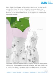 Et utklipp fra Naturbasekartet som viser arealer med rosa markering (friluftsområde) og grønt (grøntarealer), samt eiendommen nr. 106B.