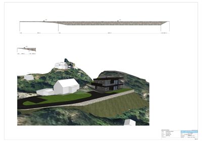 Situasjonsplan som viser bygningens plassering i forhold til terrenget, nabolag og topografi.